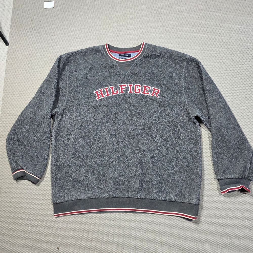 Tommy Jeans‎ Hilfiger Gray Sherpa Pullover Sweater Mens XL Extra Large